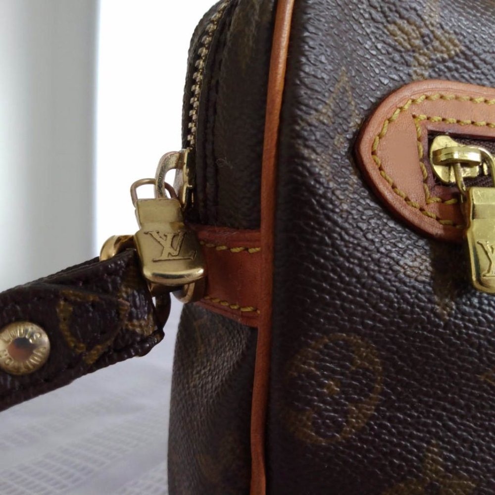 Louis Vuitton Brown Monogram Canvas Wristlet with Tan Accents - Picture 6 of 15